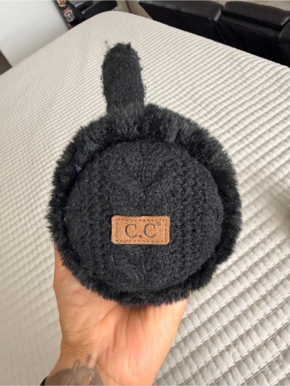 C.C Black Faux Fur Kids Ear Warmers